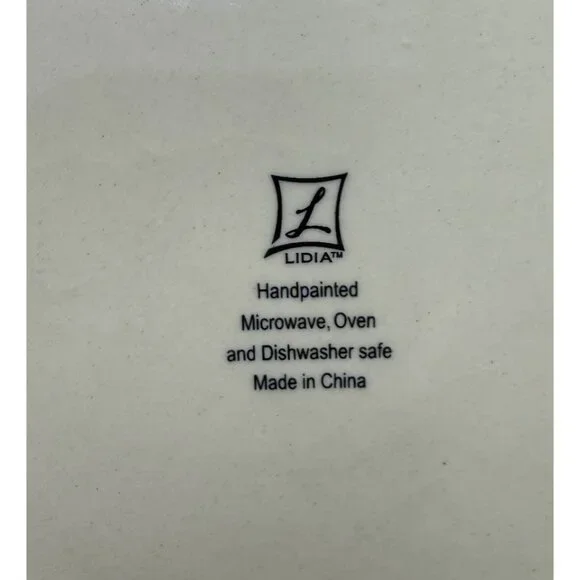 LIDIA Bastianich Hand Painted 9.5" Pasta Bowls Tan w/ Blue Trim Design Set of 2 - Picture 4 of 4